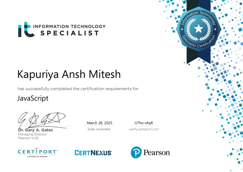 Pearson's JavaScript Certificate